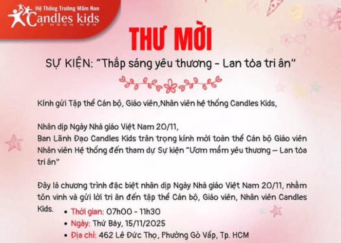 Thư Mời Tham Dự Chương Trình “Thắp Sáng Yêu Thương – Lan Tỏa Tri Ân” 20/11